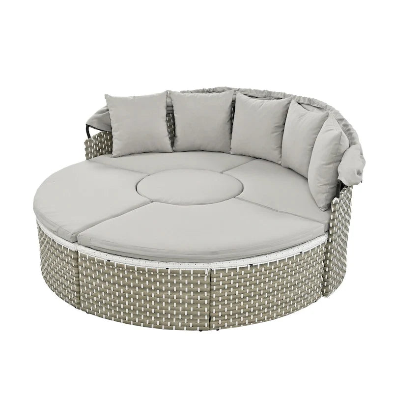 Gray All-Weather PE Rattan Outdoor Round Sectional Daybed Set