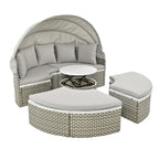 Gray All-Weather PE Rattan Outdoor Round Sectional Daybed Set