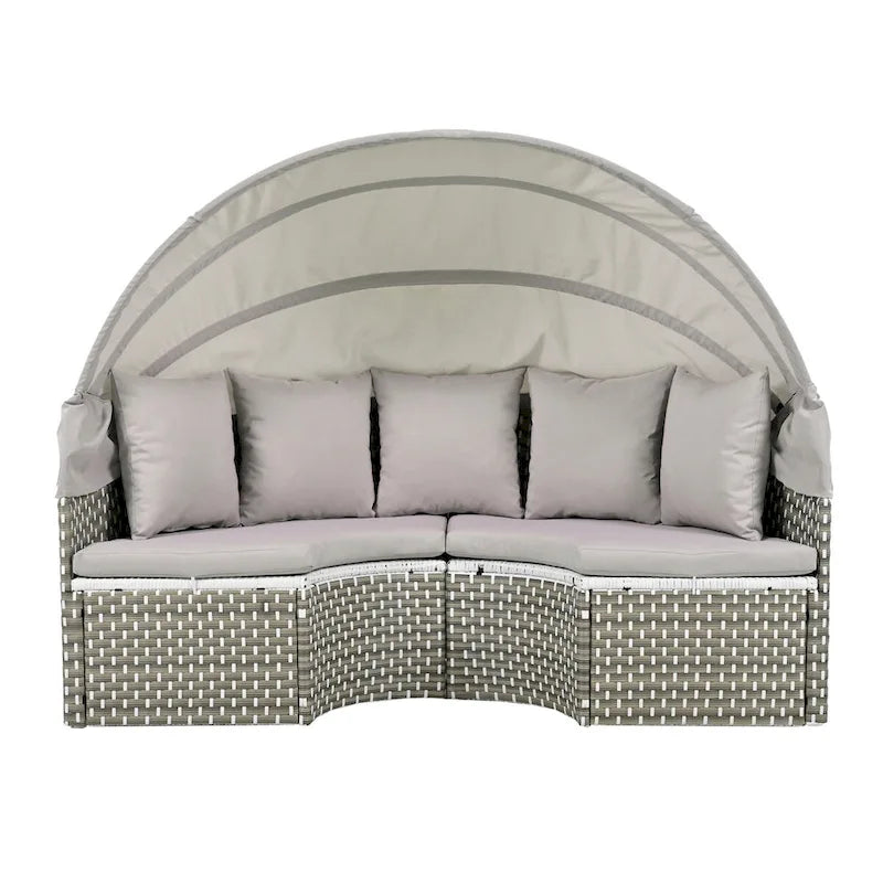 Gray All-Weather PE Rattan Outdoor Round Sectional Daybed Set