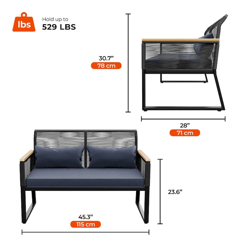Moasis Wicker Patio Loveseat - 28.3L x 23.6W x 37.4H