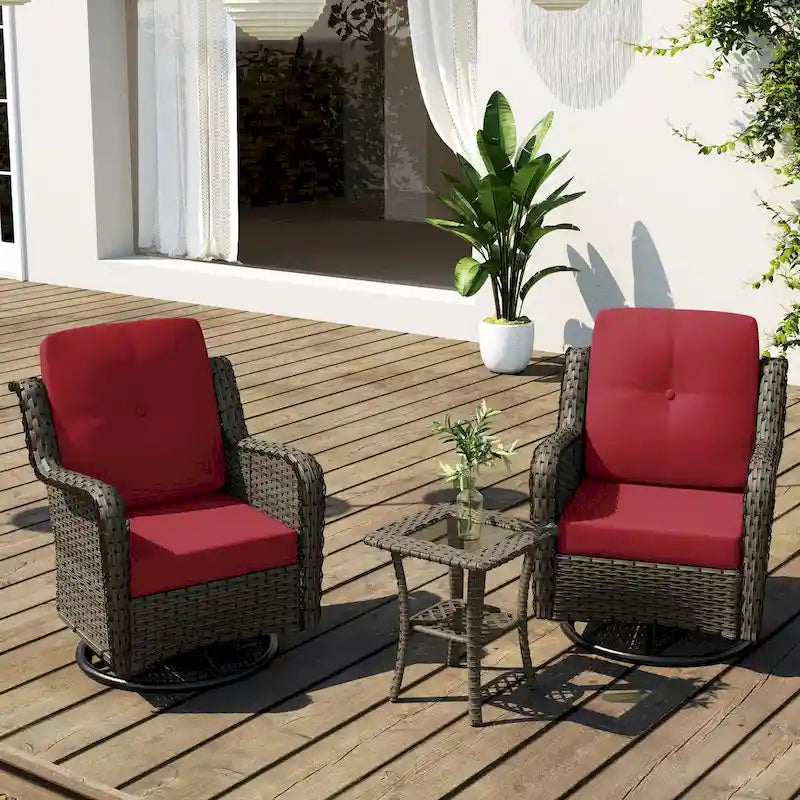 3 Pieces Patio Furniture Rocking Set with Rattan Side Table