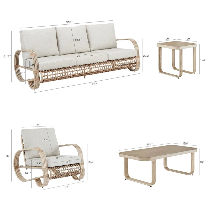 5-Piece Outdoor Aluminum Set - Sectional Conversation Sofa Collection