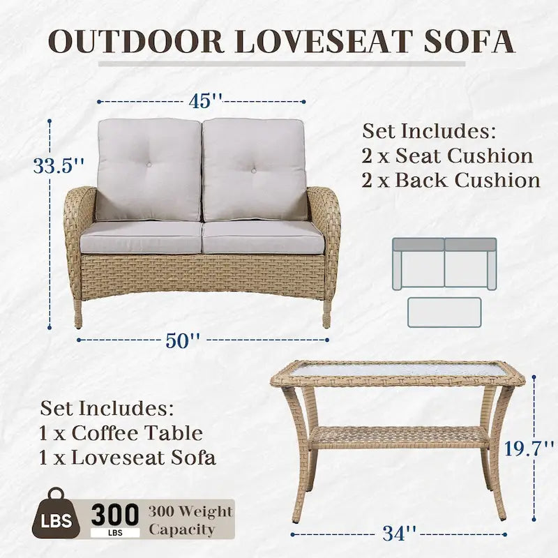 Patio Furniture Wicker Love-seat Sofa - Yellow