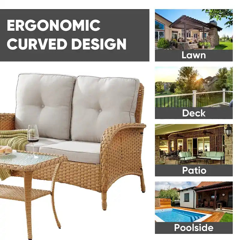 Patio Furniture Wicker Love-seat Sofa - Yellow