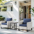 High Back Patio Chairs with Coffee Table - Light Grey