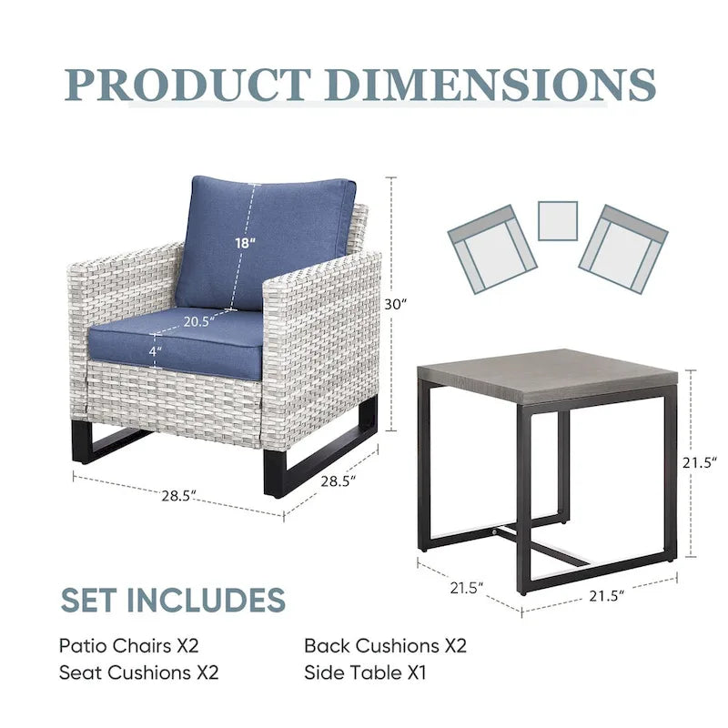 High Back Patio Chairs with Coffee Table - Light Grey