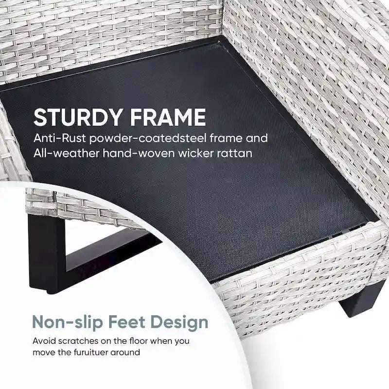 High Back Patio Chairs with Coffee Table - Light Grey