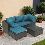 5-Piece Brown Wicker Outdoor Sectional Set with Cushions and Coffee Table