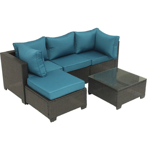 5-Piece Brown Wicker Outdoor Sectional Set with Cushions and Coffee Table