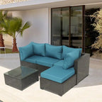 5-Piece Brown Wicker Outdoor Sectional Set with Cushions and Coffee Table