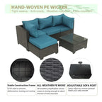 5-Piece Brown Wicker Outdoor Sectional Set with Cushions and Coffee Table