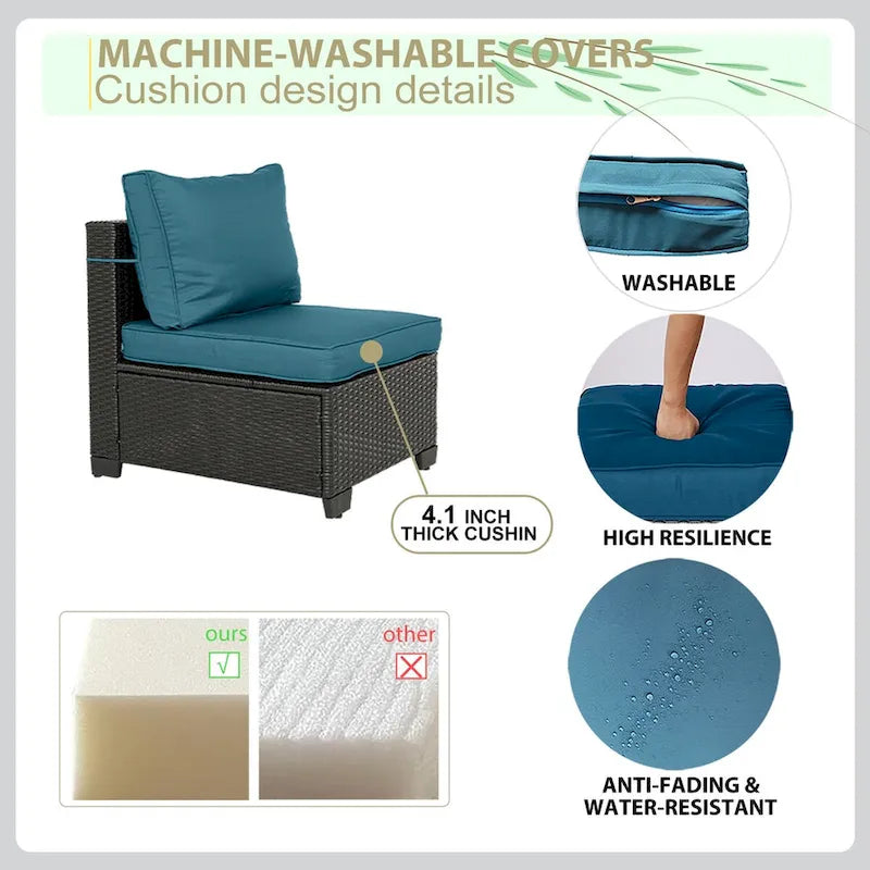 5-Piece Brown Wicker Outdoor Sectional Set with Cushions and Coffee Table