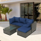 5-Piece Brown Wicker Outdoor Sectional Set with Cushions and Coffee Table