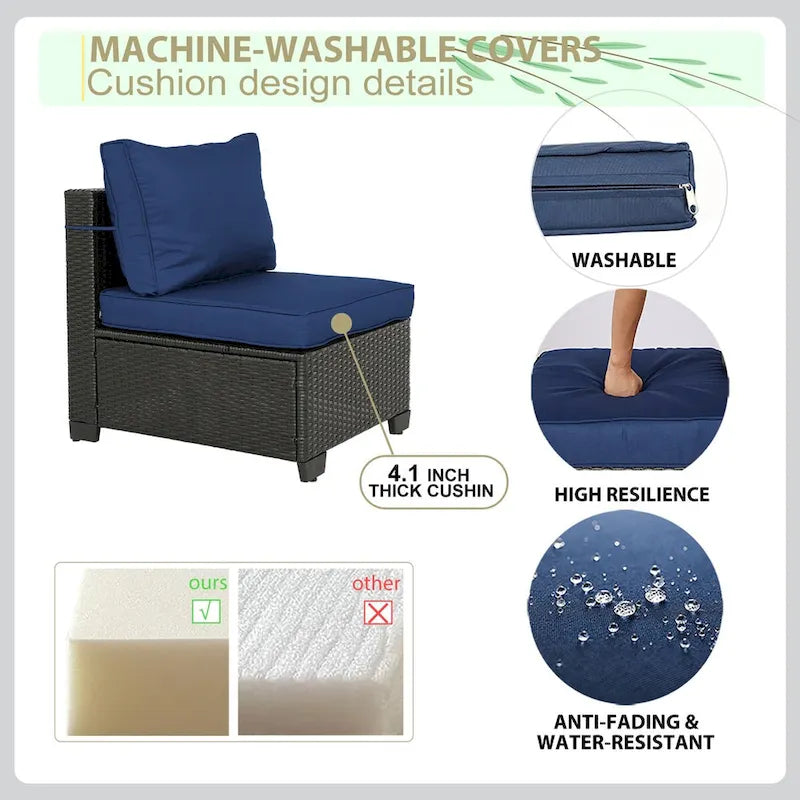 5-Piece Brown Wicker Outdoor Sectional Set with Cushions and Coffee Table