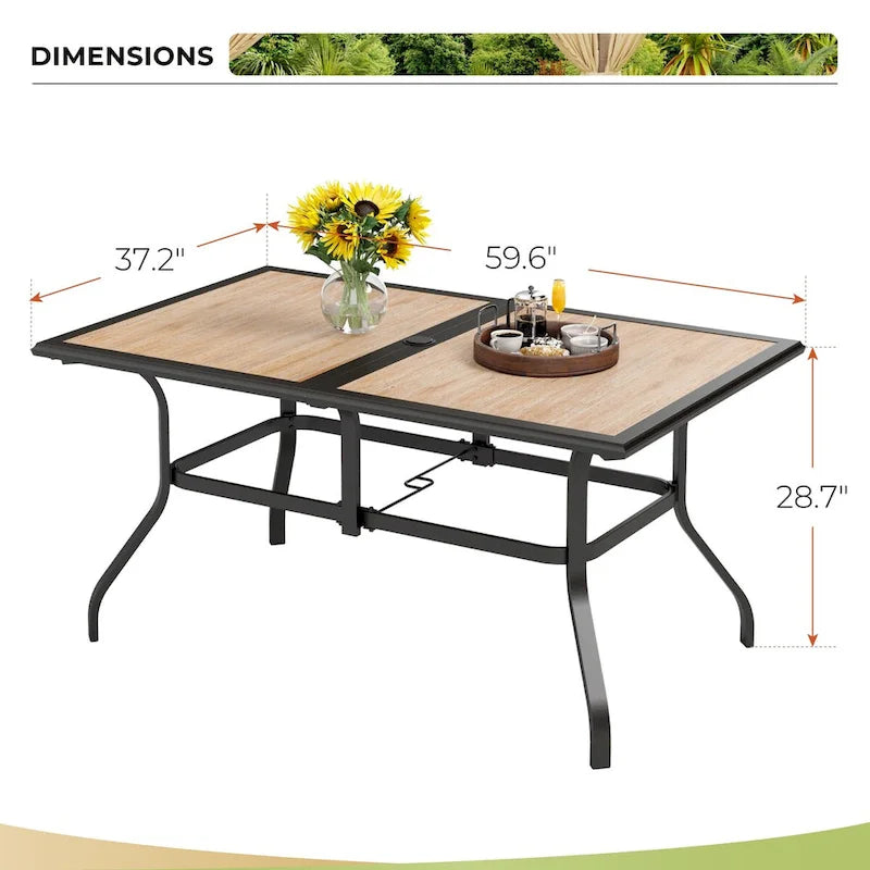 MAISON ARTS 7 PCS Outdoor Patio Dining Set with High Back Padded Swivel Chair and a Wood Grain Table with Umbrella Hole