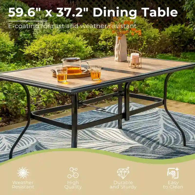 MAISON ARTS 7 PCS Outdoor Patio Dining Set with High Back Padded Swivel Chair and a Wood Grain Table with Umbrella Hole