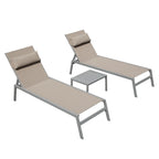 Patio Chaise Lounge Set of 3,Aluminum Pool Lounge Chairs with Side Table,Outdoor Adjustable Recliner All Weather for Poolside