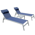 Patio Chaise Lounge Set of 3,Aluminum Pool Lounge Chairs with Side Table,Outdoor Adjustable Recliner All Weather for Poolside