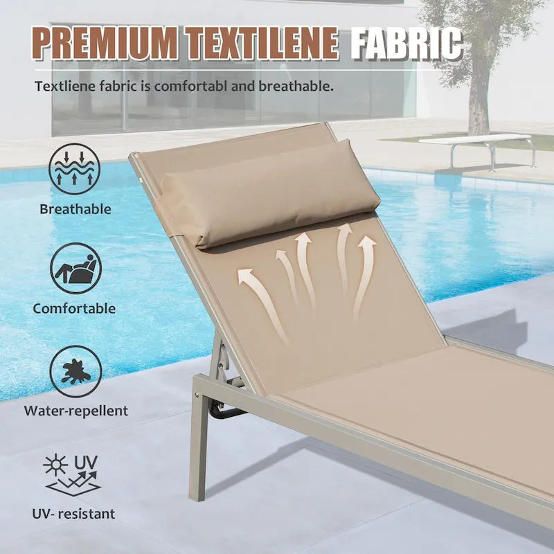 Patio Chaise Lounge Set of 3,Aluminum Pool Lounge Chairs with Side Table,Outdoor Adjustable Recliner All Weather for Poolside