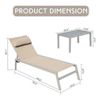 Patio Chaise Lounge Set of 3,Aluminum Pool Lounge Chairs with Side Table,Outdoor Adjustable Recliner All Weather for Poolside