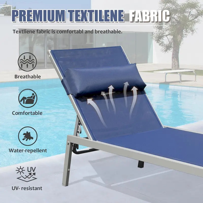 Patio Chaise Lounge Set of 3,Aluminum Pool Lounge Chairs with Side Table,Outdoor Adjustable Recliner All Weather for Poolside