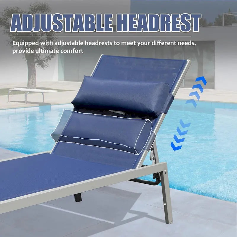 Patio Chaise Lounge Set of 3,Aluminum Pool Lounge Chairs with Side Table,Outdoor Adjustable Recliner All Weather for Poolside