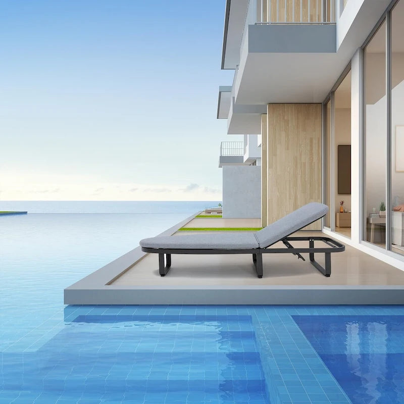 Boat-Shape Aluminum Chaise Lounge Chair with Cushion