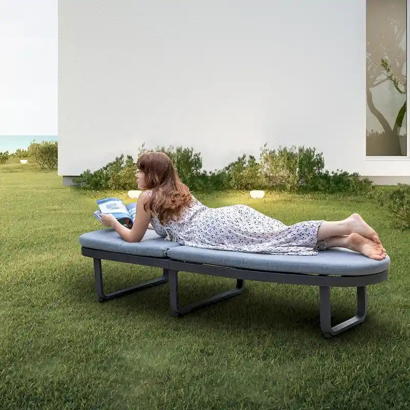 Boat-Shape Aluminum Chaise Lounge Chair with Cushion