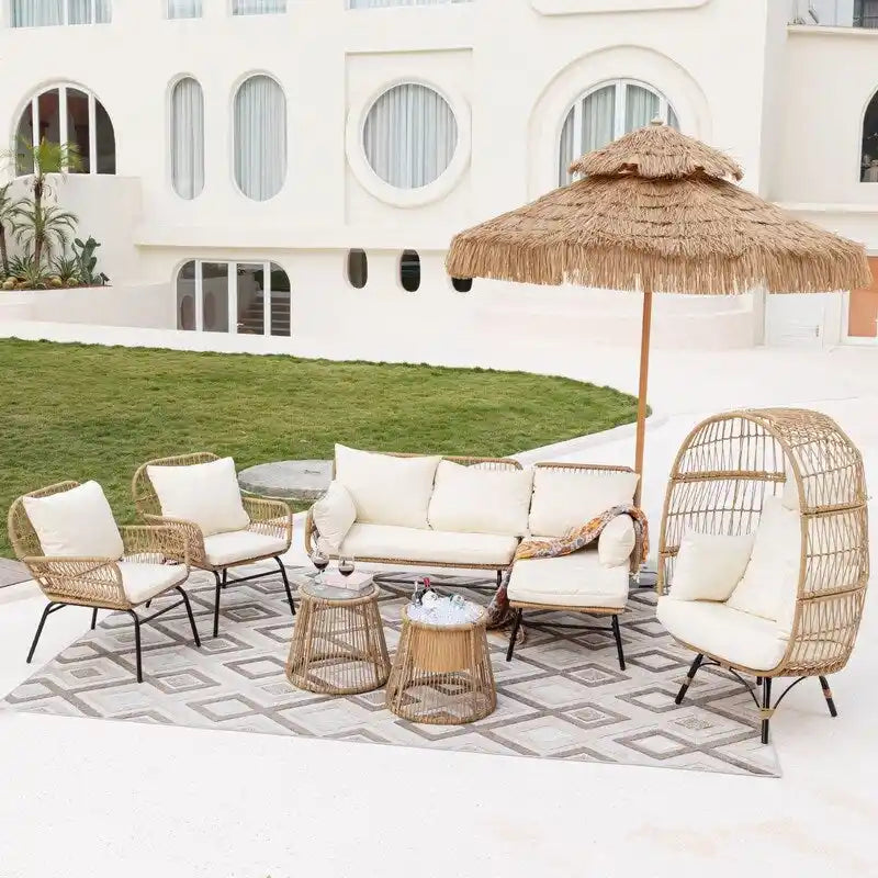 FINCATI BOHO Luxury Outdoor Patio Wicker Conversation Sectional Sofa Set