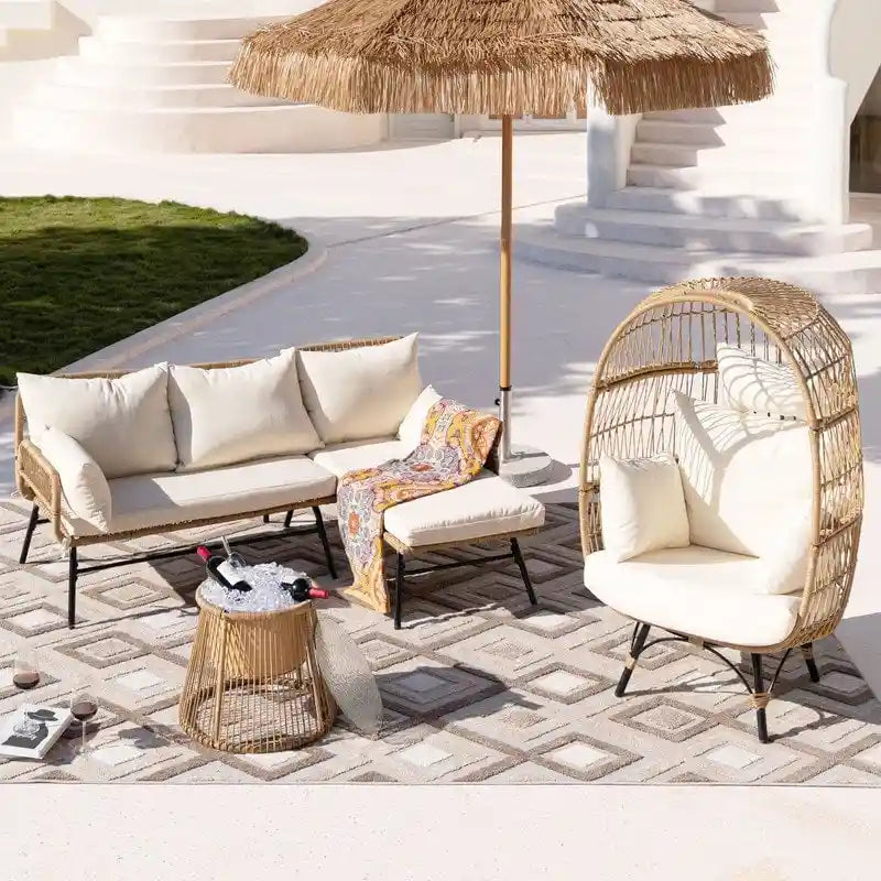 FINCATI BOHO Luxury Outdoor Patio Wicker Conversation Sectional Sofa Set