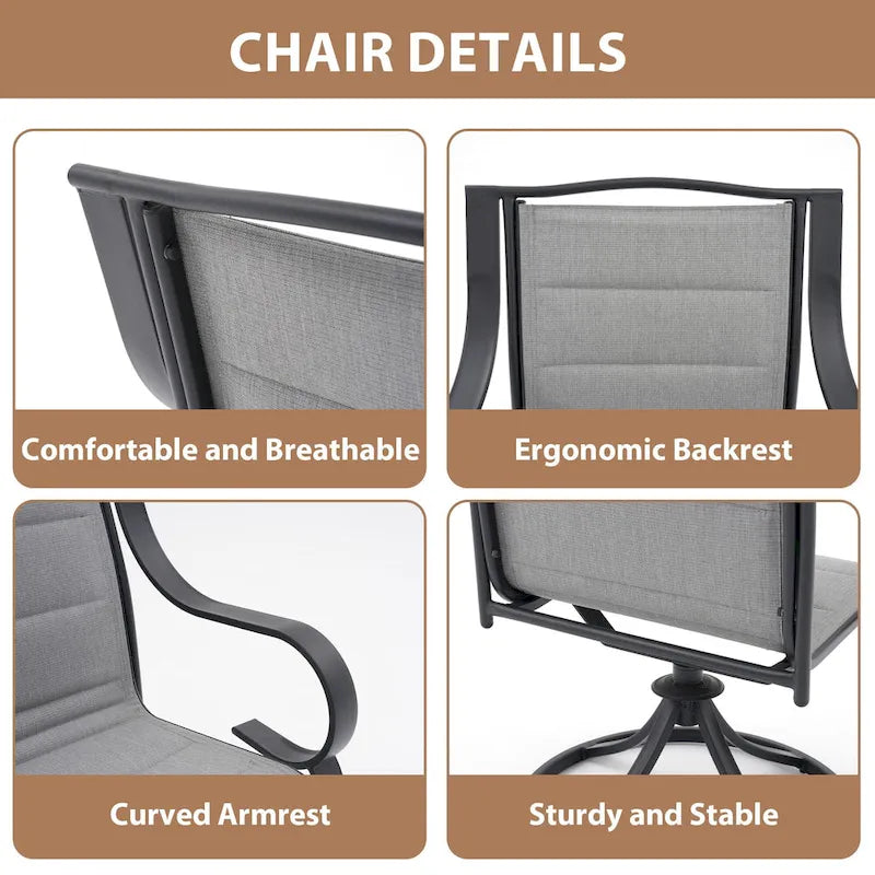 Patio Dining Set with 360 Degree Swivel Chairs (Set of 2)