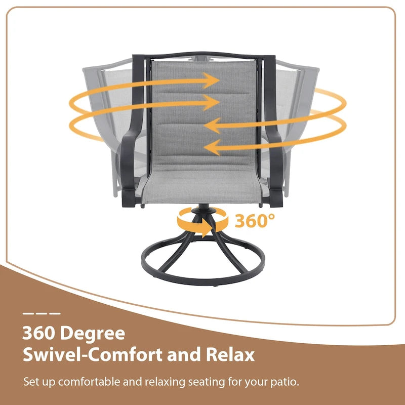 Patio Dining Set with 360 Degree Swivel Chairs (Set of 2)