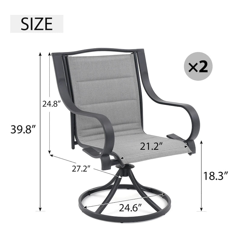 Patio Dining Set with 360 Degree Swivel Chairs (Set of 2)