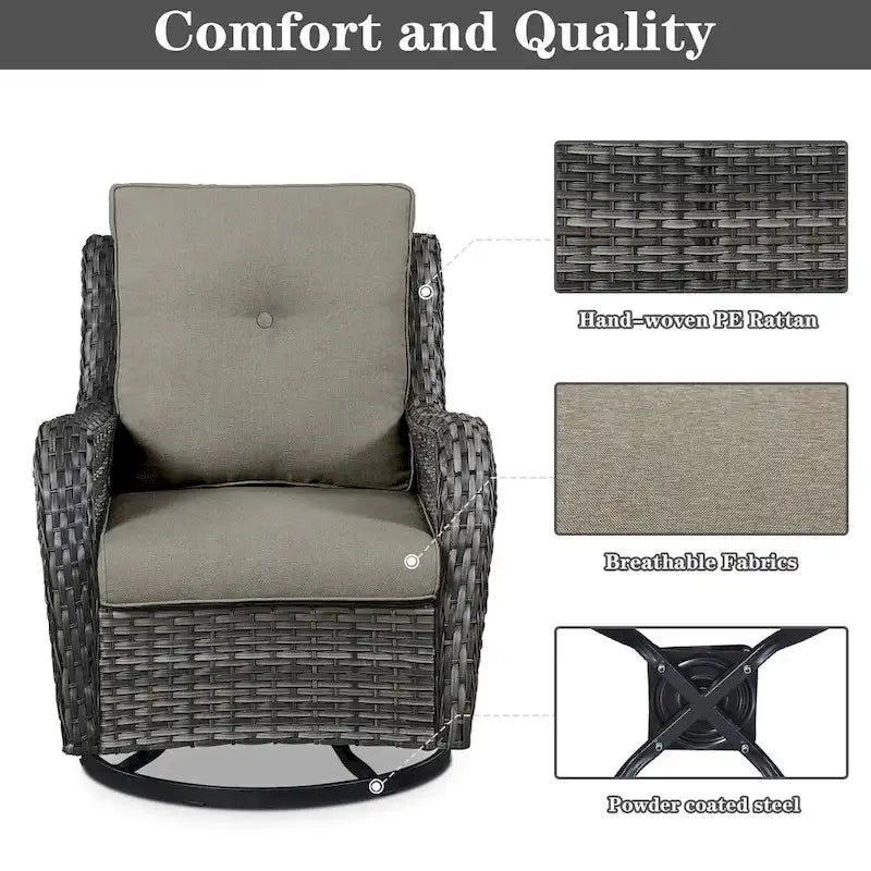 Patio Glider Chair Set with Fire Pit Table - Grey