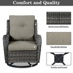 Patio Glider Chair Set with Fire Pit Table - Grey