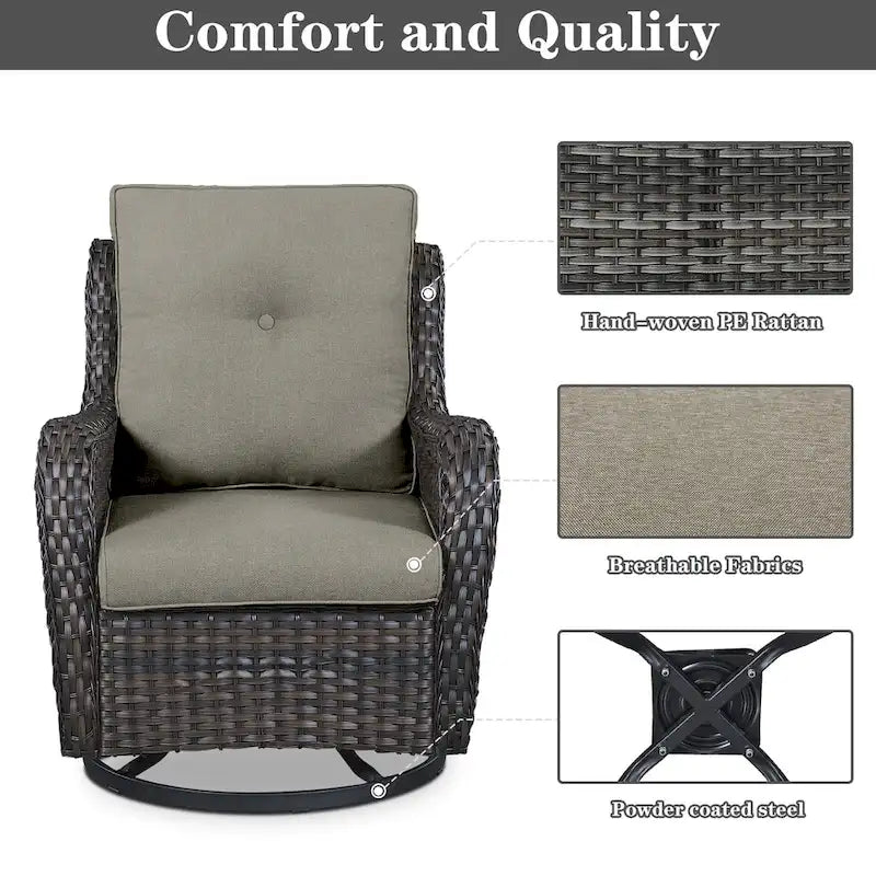 Patio Glider Chair Set with Fire Pit Table - Grey