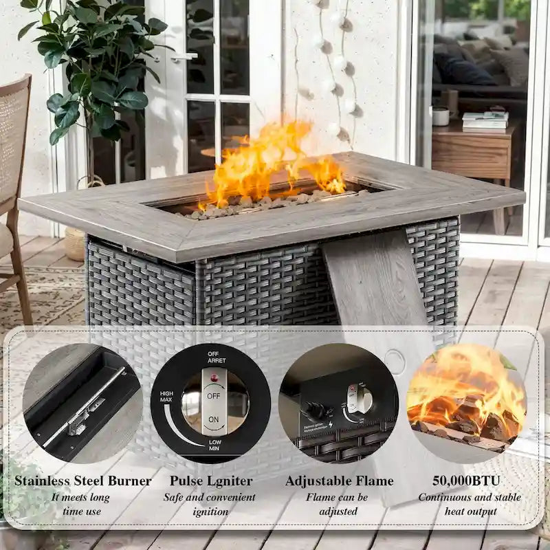 Patio Glider Chair Set with Fire Pit Table - Grey