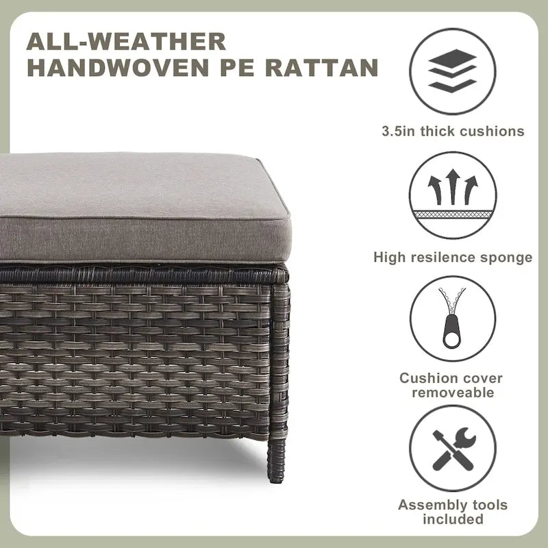 Patio Glider Chair Set with Fire Pit Table - Grey